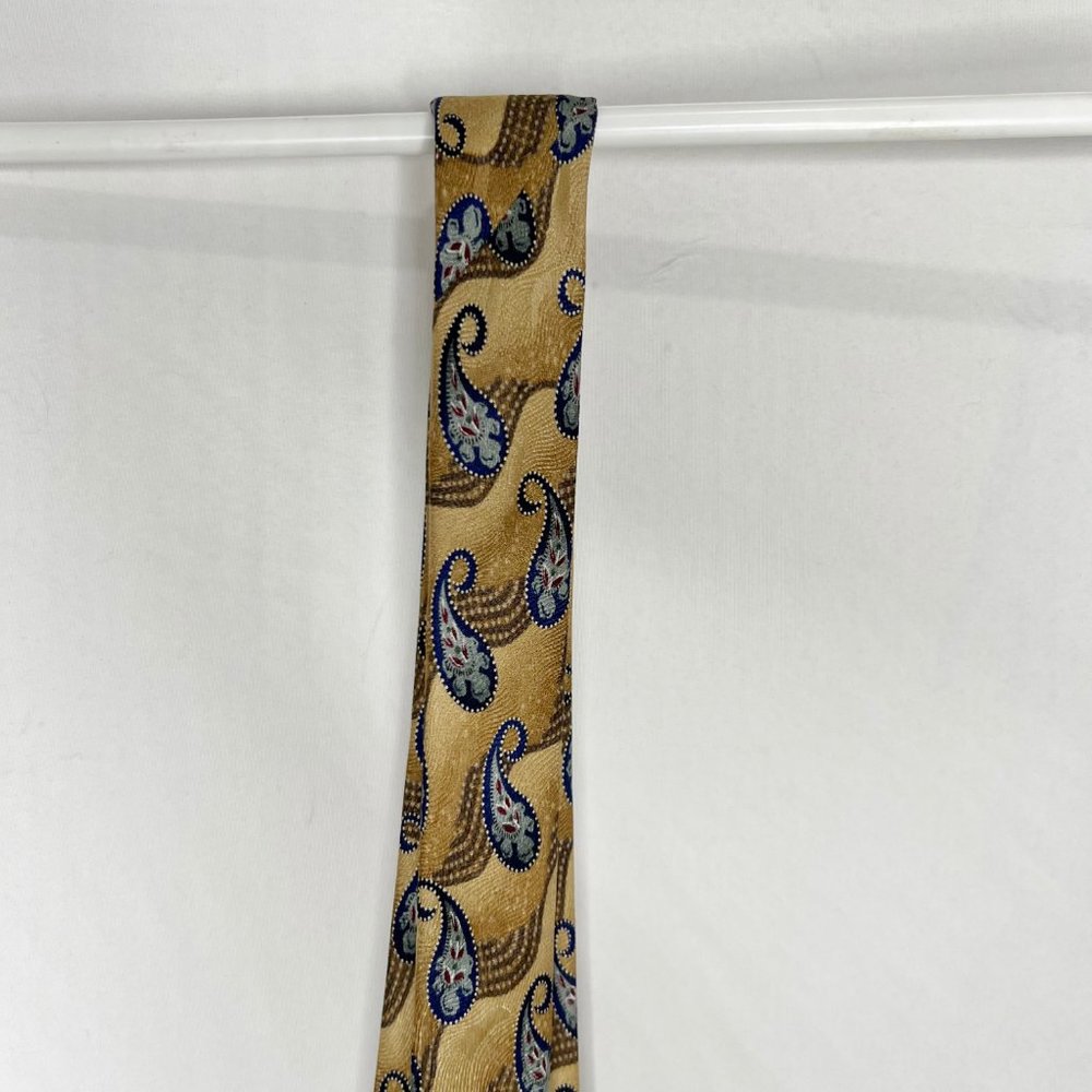 Bill Blass Black Label Men’s Tie Necktie 4” Silk Gold & Blue Paisley - Picture 8 of 10
